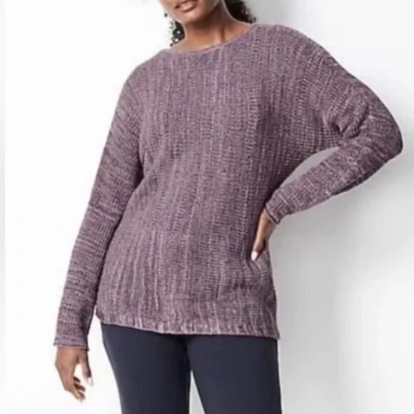 J. Jill PureJill Marled Crewneck Sweater Plum Purple Size MP Oversized Cozy - Picture 1 of 9